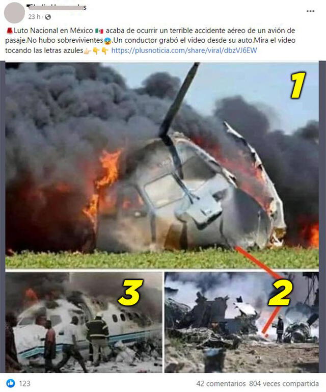 Post sobre supuesto accidente aéreo y mortal en México en 2022. Foto: captura en Facebook.