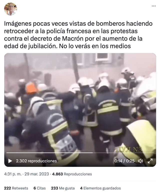 Video de enfrentamiento entre la Policía y Bomberos en Francia ha sido difundido en Twitter y Facebook. Foto: captura LR/Twitter   