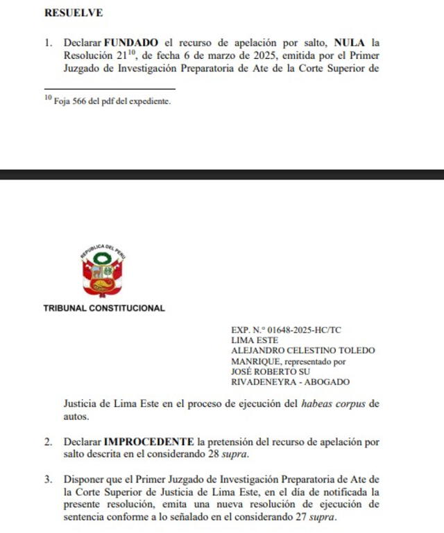Fallo del TC que declara nula resolución judicial que impedía a expresidente Toledo recibir atención médica privada.   