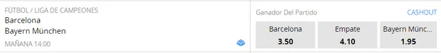 Cuánto pagan las casas de apuestas por Barcelona vs. Bayern Munich por la Champions League Betsson