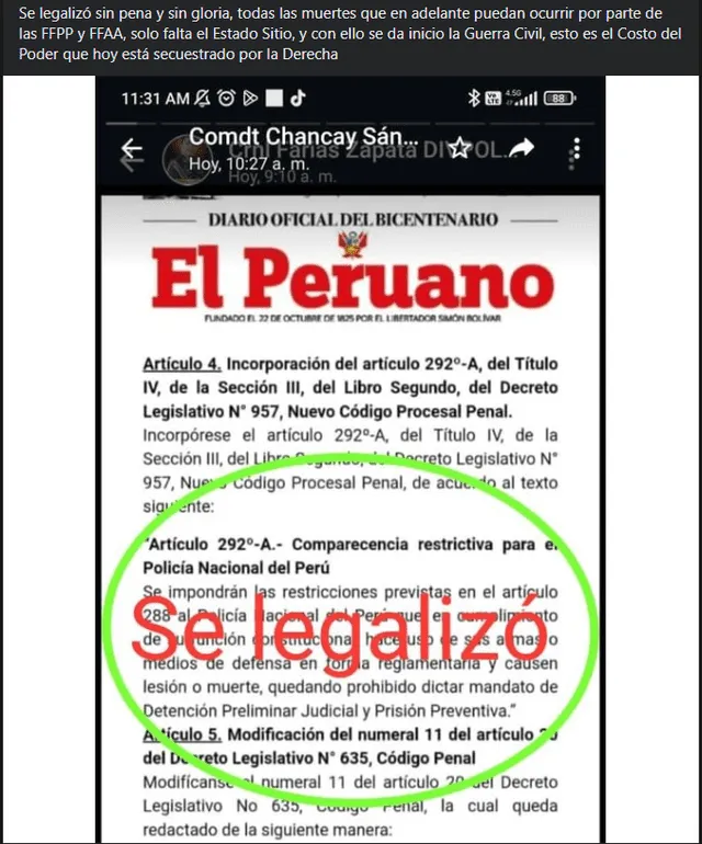  Publicación viral que asegura esto. Foto: captura de Facebook   