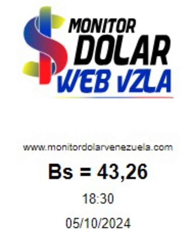  Precio del dólar en plataforma Monitor Dólar hoy, sábado 5 de octubre. Foto: monitordolarvenezuela.com    