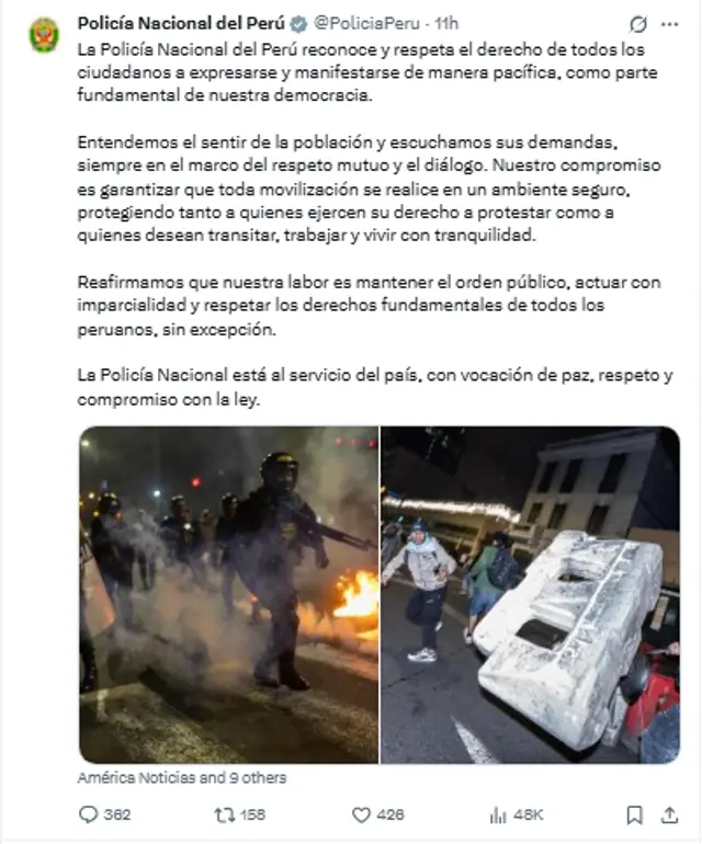 Comunicado de a PNP en redes sociales Comunicado de a PNP en redes sociales