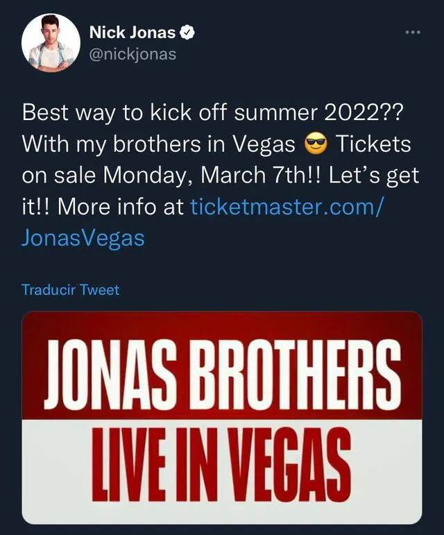 Nick Jonas publica la fecha de venta de entradas para su evento en Las Vegas