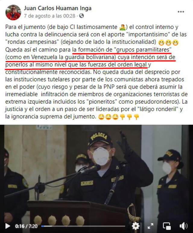 Publicación viral en el que mencionan que la supuesta intención del presidente Pedro Castillo es formar grupos paramilitares. FOTO: Captura de Facebook.