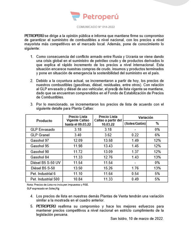 Comunicado Petroperú