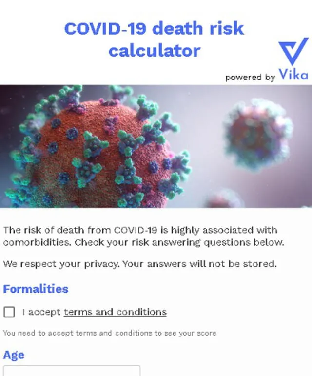 El acceso y uso de la calculadora de riesgo de muerte por COVID-19 es totalmente gratuito. Foto:  captura