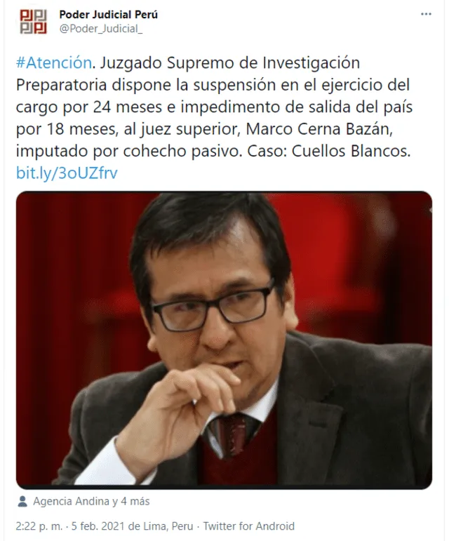 Anuncio de la sanción a Marco Cerna.
