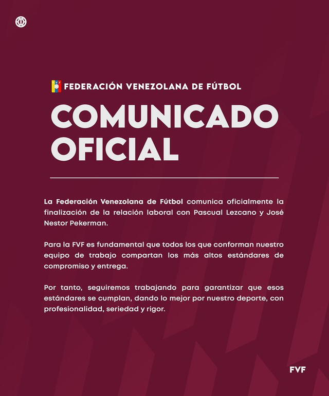  Comunicado de la salida de José Nestor Pekerman. Foto: FVF   