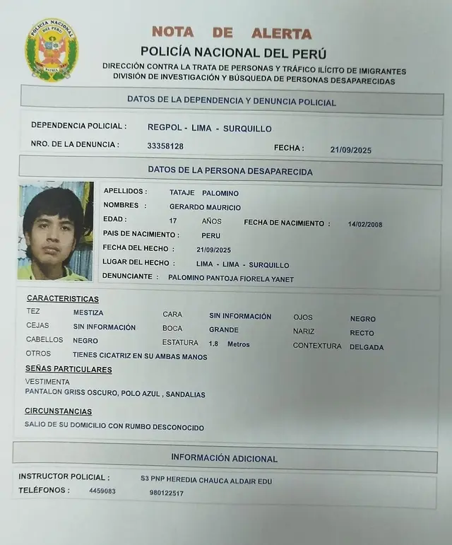 Nota de alerta por la Policía Nacional del Perú. Nota de alerta por la Policía Nacional del Perú.