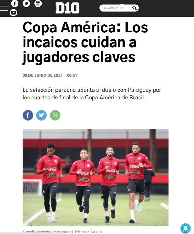 Diario última Hora destaca que Perú 'guardo' futbolistas claves en los entrenamientos.