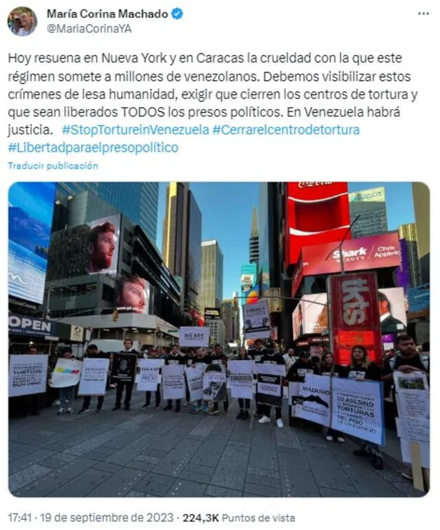 Políticos se expresaron a través de las redes sociales tras las protestas de venezolanos en Times Square. Foto:MariaCorinaYA 