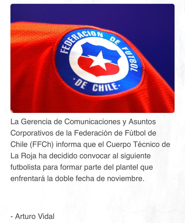Anuncio de la convocatoria de Arturo Vidal a la selección chilena. Foto: ANFP Anuncio de la convocatoria de Arturo Vidal a la selección chilena. Foto: ANFP