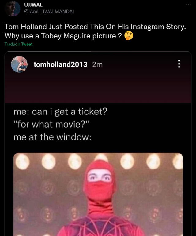Tweet de fanático sobre el meme de Tom Holland. Foto: Twitter