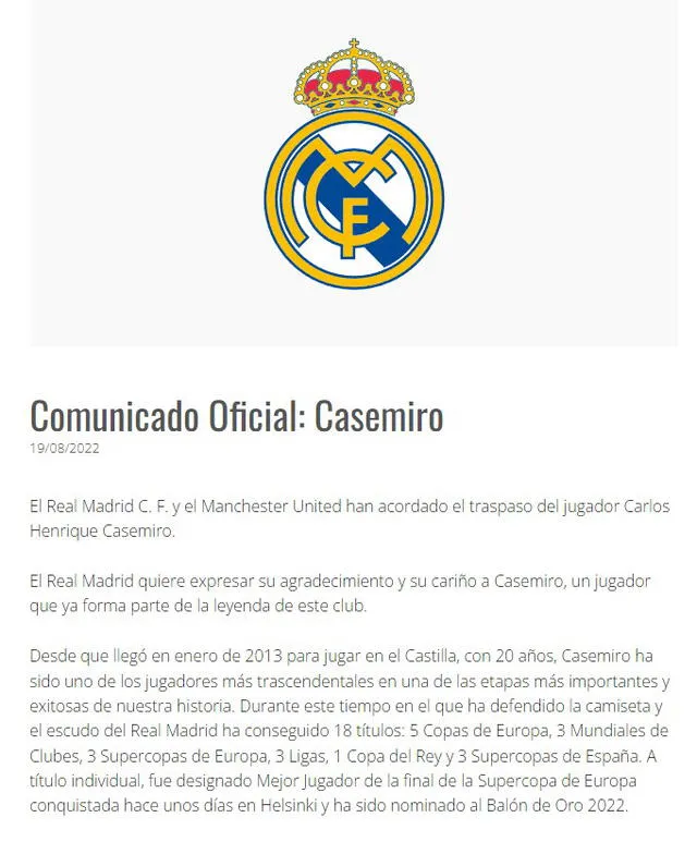 Comunicado del conjunto merengue. Foto: Real Madrid