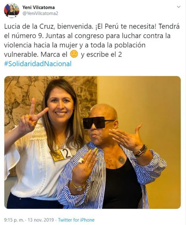 Lucía de la Cruz confirma que postulará al Congreso en elecciones 2020