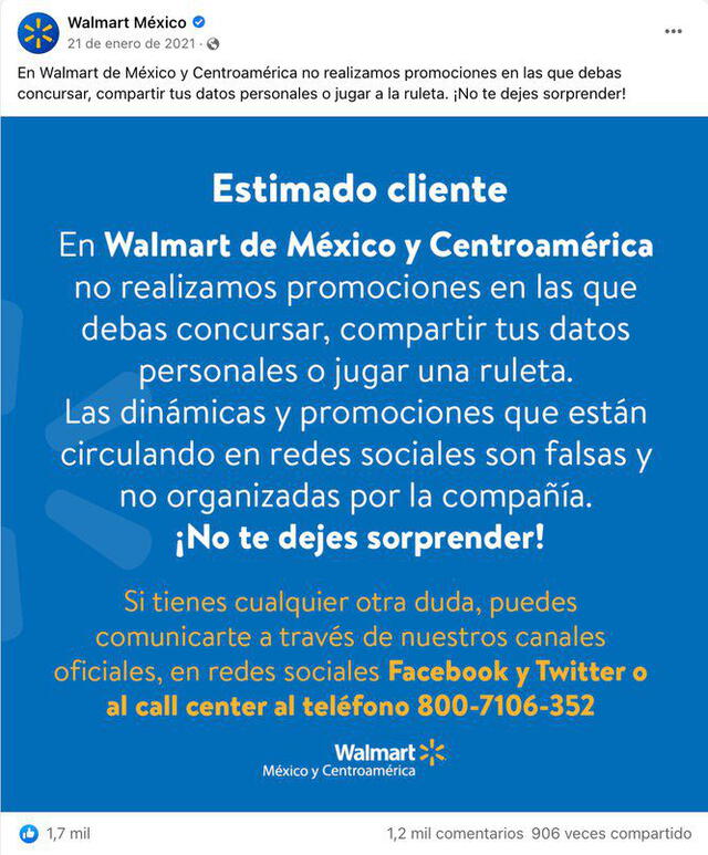Pronunciamiento de Walmart México en torno a las campañas fraudulentas que usan su nombre