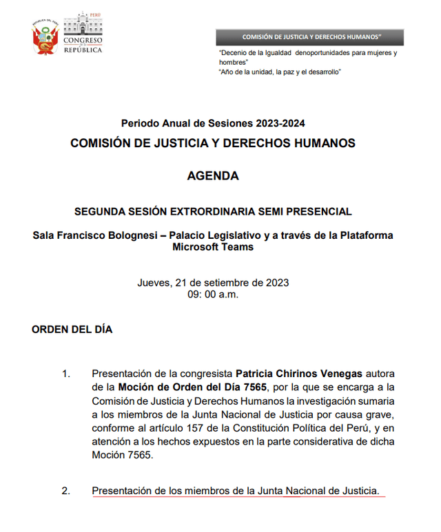  Comisión de Justicia sesiona este jueves 21 de setiembre. Foto: Congreso   