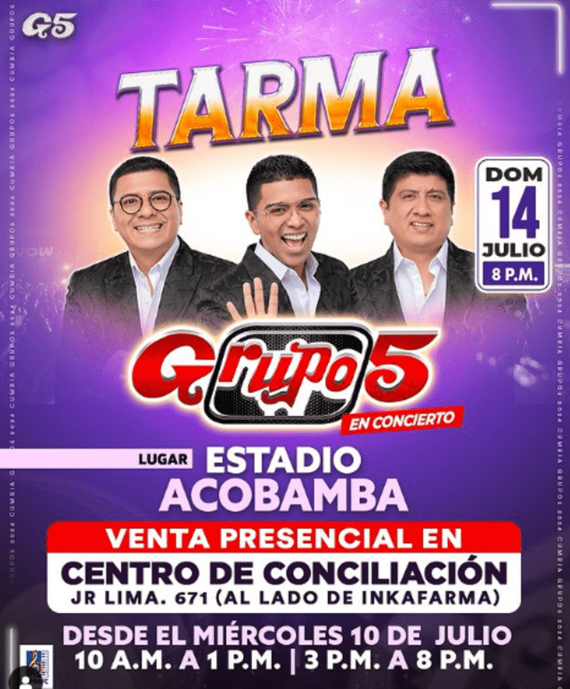  Grupo 5 en Tarma. Foto: Instagram/Grupo 5   