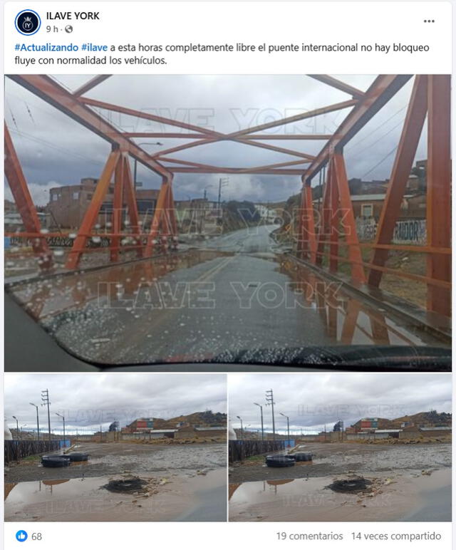 <em> Última publicación de Ilave York sobre el puente Ilave. Foto: captura de Facebook</em>   