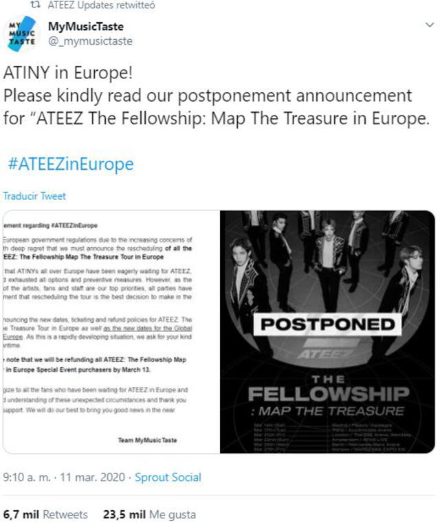 My Music Taste es la empresa productora encargada de los conciertos de ATEEZ en Europa.