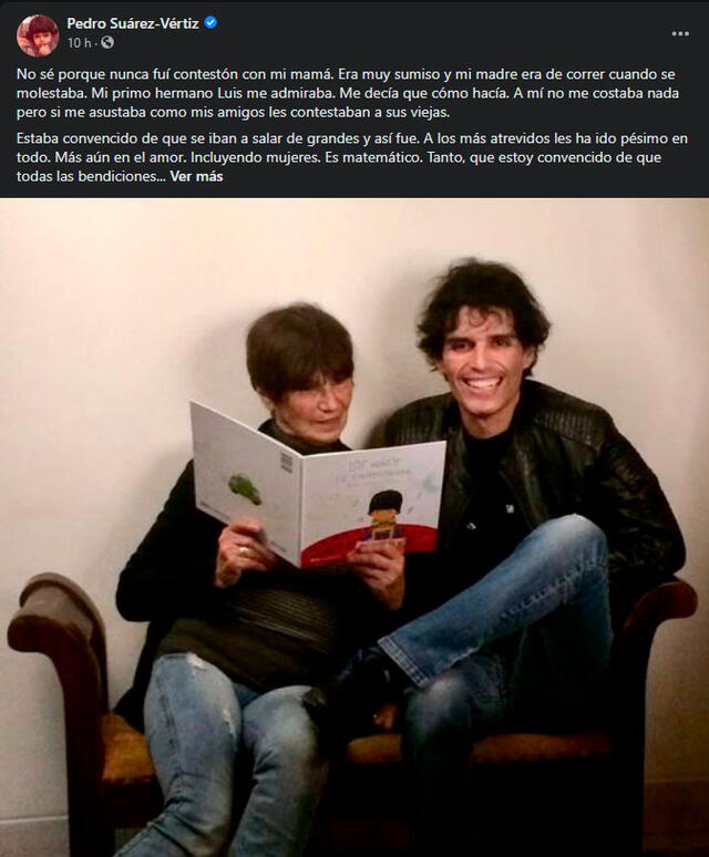 Pedro Suárez Vértiz aconsejó a sus seguidores acerca del trato y respeto que deben tener con sus padres. Foto: Pedro Suárez Vértiz Facebook