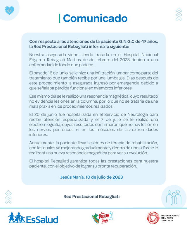 Comunicado del hospital Rebagliati. Foto: Essalud 