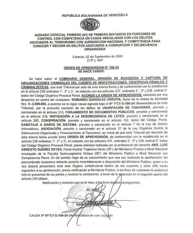 Justicia venezolana aceptó la solicitud del Ministerio Público y emitió la orden de captura contra el líder opositor. Foto: Ministerio Público de Venezuela/ Instagram