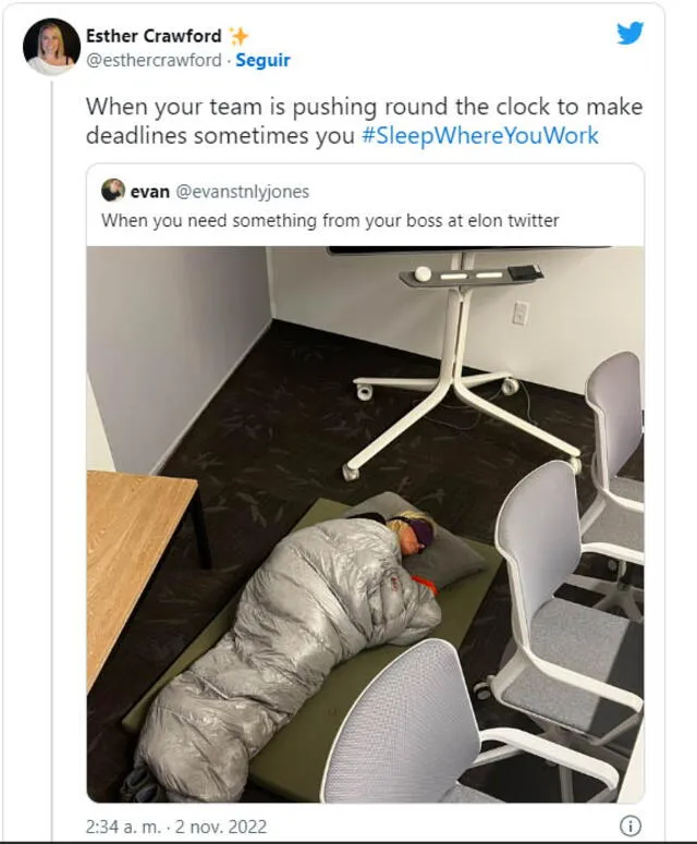 Empleada de Twitter duerme en las oficinas