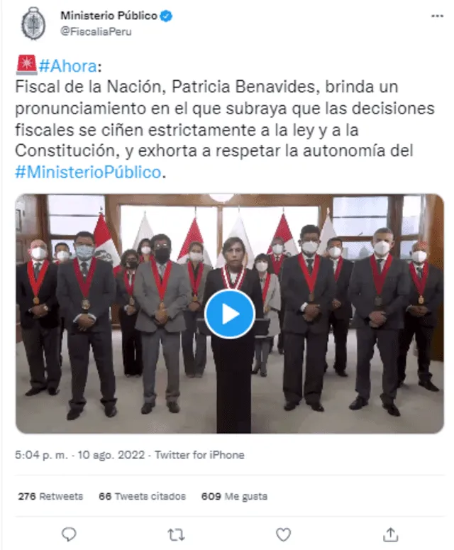 Pronunciamiento de la Fiscalía de la Nación. Foto: Ministerio Público/ Twitter