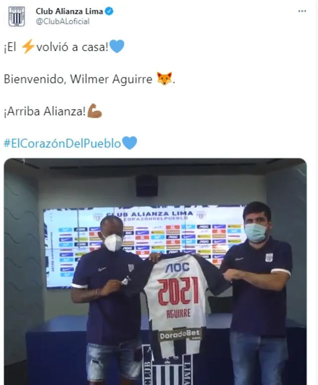 Alianza Lima presenta a Wilmer Aguirre para la temporada 2021. Foto: Alianza Lima