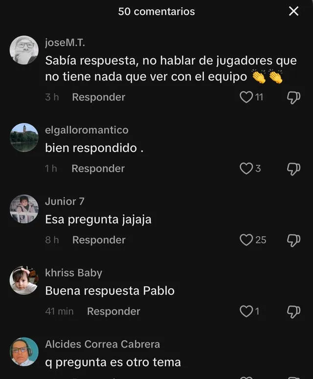  Los comentarios en redes sociales sobre la opinión de Pablo Sabbag acerca de Paolo Guerrero. Foto: captura de pantalla de TikTok   