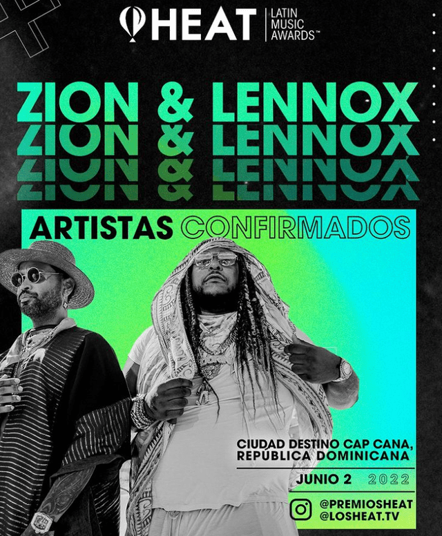 Artistas como Zion & Lennox se presentarán en los Premios Heat 2022. Foto: Instagram