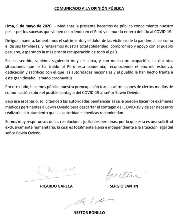 Documento firmado por Ricardo Gareca y su comando técnico.