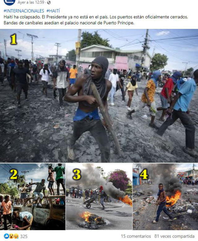  Desinformación sobre la crisis en Haití. Foto: captura en Facebook.<br><br>    