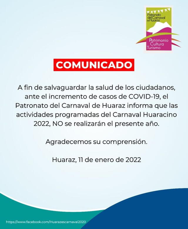 Suspensión del carnaval huaracino 2022