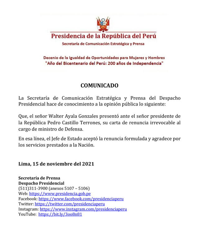 Comunicado de la Secretaría de Comunicación Estratégica y Prensa del Despacho Presidencial.