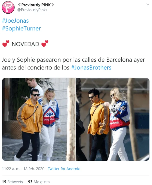 Sophie Torner y Joe Jonas fueron captados por las calles de Barcelona.