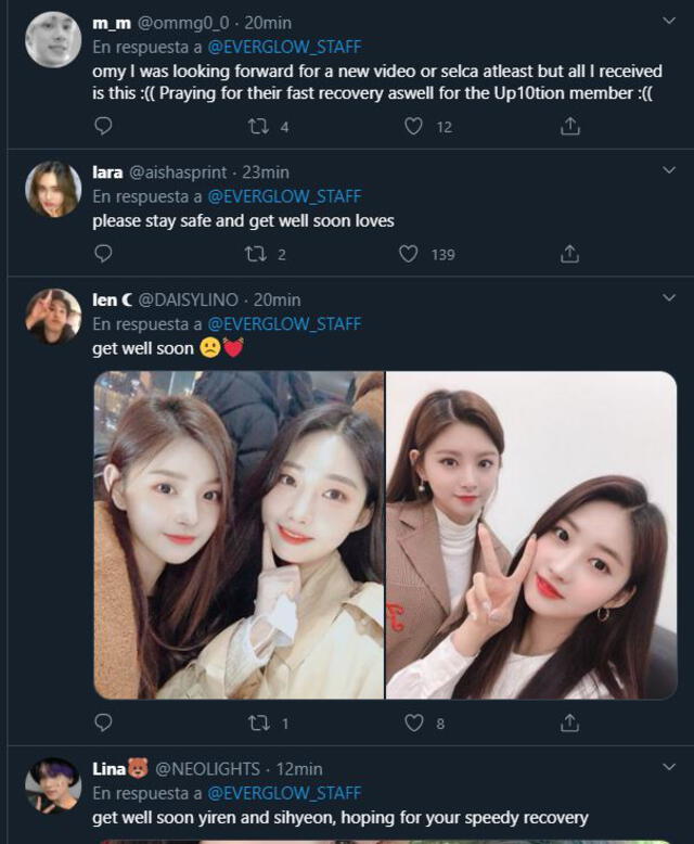 Comentarios de fans de EVERGLOW. Foto: captura Twitter