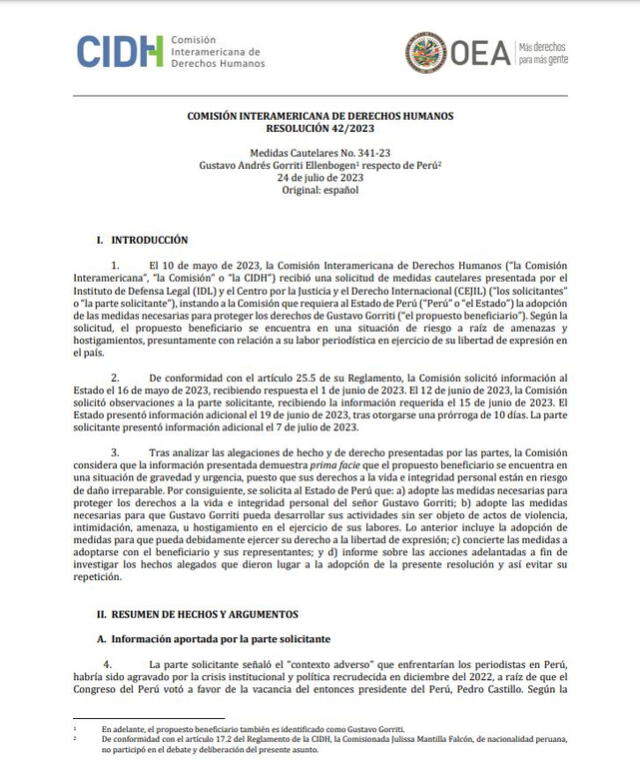 Resolución de la Corte Interamericana de Derechos Humanos sobre amenazas contra Gustavo Gorriti 