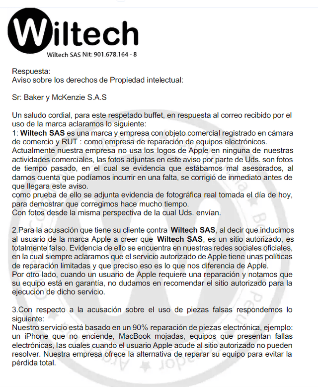  Carta de respuesta de Wiltech. Foto: Wradio<br><br>    