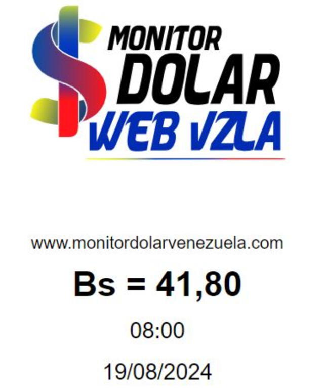   Monitor Dólar: tipo de cambio del dólar hoy, 19 de agosto de 2024. Foto: monitordolarweb   