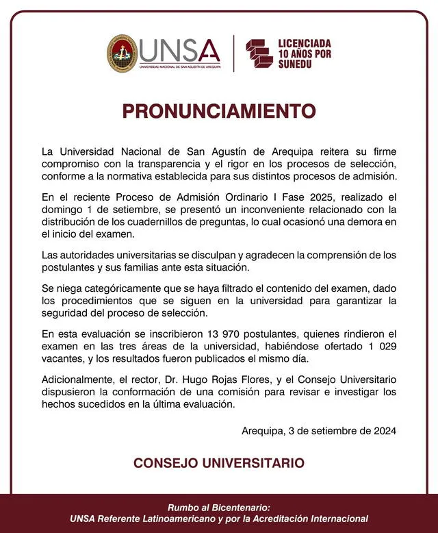 Comunicado del UNSA   