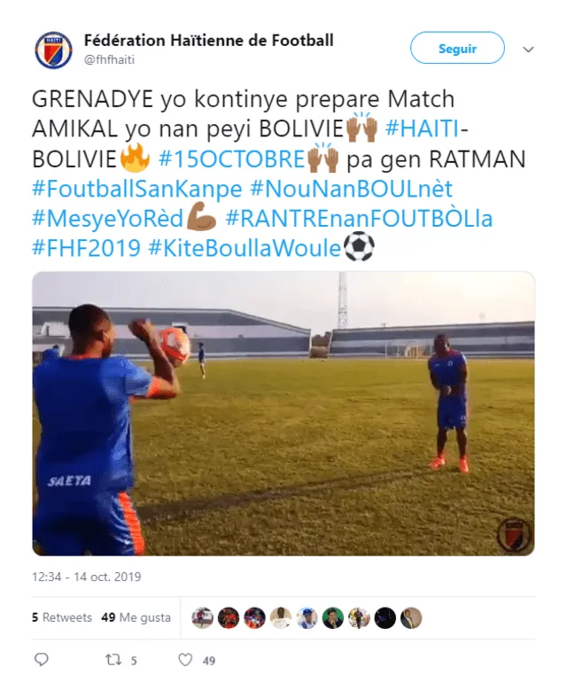 La selección haitiana trabaja en Santa Cruz. Foto: Twitter Federación Haitiana de Fútbol.