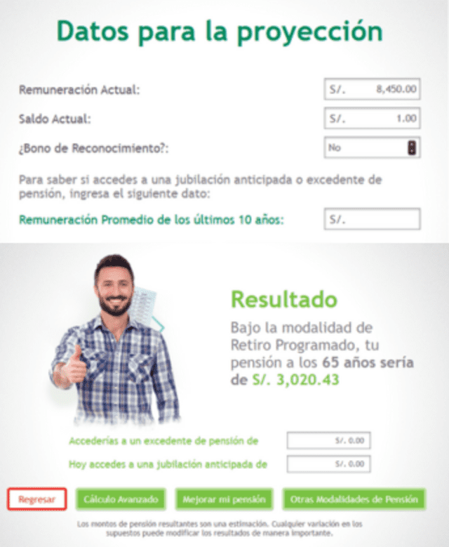 Calculadora de pensiones de Pro Futuro. Foto: Pro Futuro Calculadora de pensiones de Pro Futuro. Foto: Pro Futuro