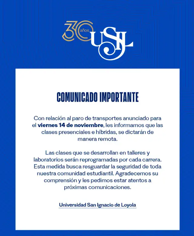 La USIL informó que la medida busca resguardar la seguridad de los alumnos.   