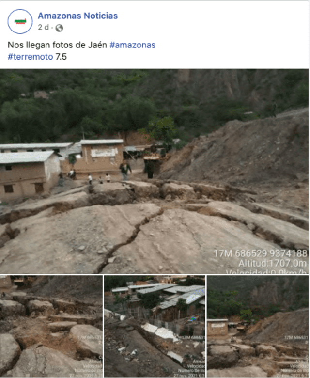 Fotografías difundidas como supuestas consecuencias del terremoto de Amazonas en Jaén. Fuente: Captura LR, Facebook.