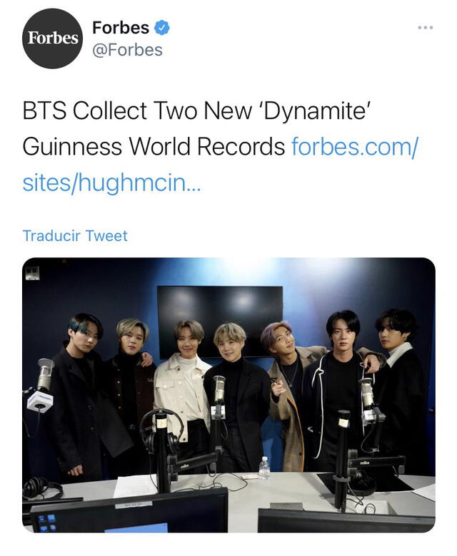 BTS en Forbes sobre "Dynamite". Foto: captura Twitter