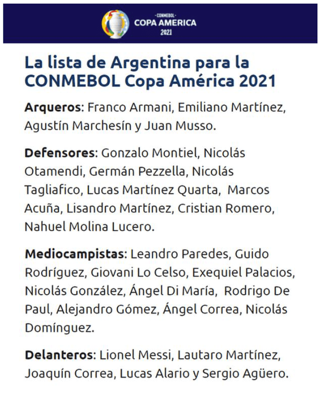 Los 28 seleccionados para el equipo argentino por Scolari. Foto: captura