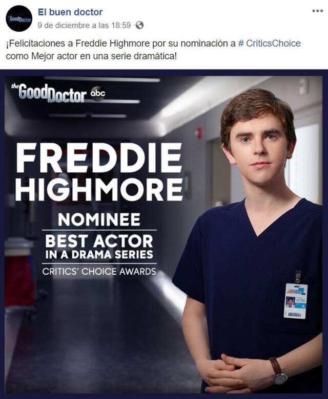 The Good Doctor se ha convertido en una de las series médicas más populares del momento - Fuente: Facebook